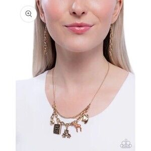 Paparazzi Storybook Setting Necklace Rabbit Deer Book Flowers Hat Gold New